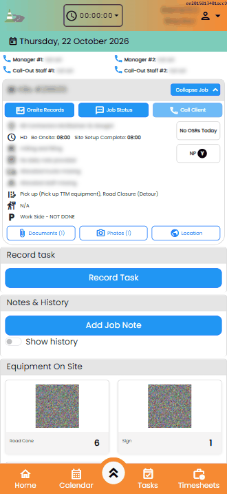 The job screen (client details blurred)