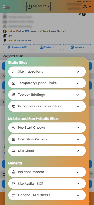 The Onsite Records menu on a job